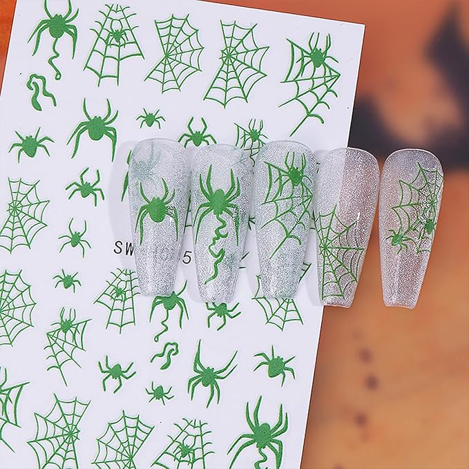 Halloween Nail Stickers for Nail Art Noctilucent Cute Ghost Skeleton Spider Web 3D Self-Adhesive Nail Decals Nail Art Supplies Nails Design Manicure Stickers for Nails DIY Decoration 4 Sheets