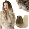 RUNATURE 20 Inch Microlink Hair Extensions Human Hair Blonde Ombre, Long Straight Hair for Women, Pre Bonded Micro Bead Hair Extensions, Can Be Styled, Easy to Maintain, Natural Blending