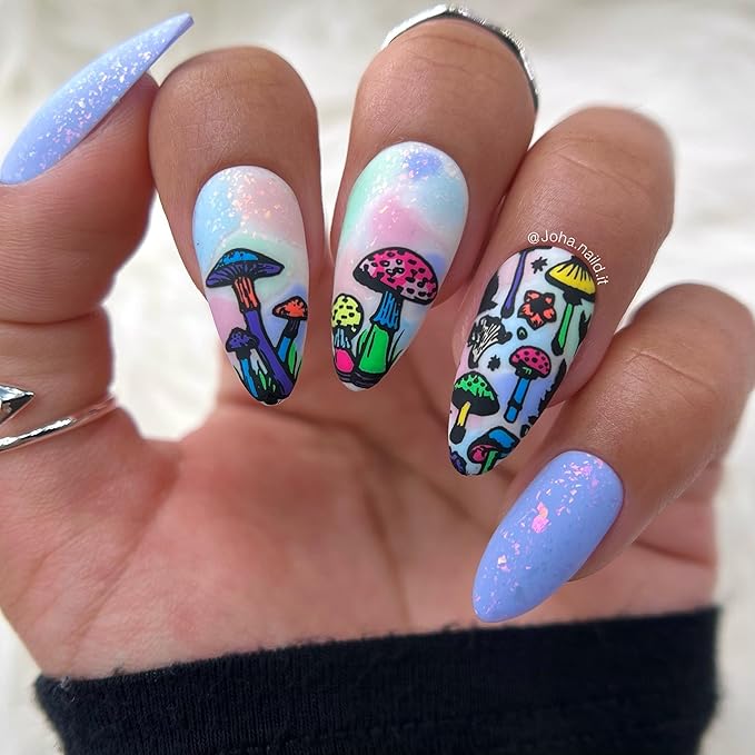 Maniology Forest Wonders Nail Stamping Plate Set, Mushrooms Frogs Manicure, Rainforest Woods Animal Nail Art (Magic Mushrooms (M280), Hop To It (M303))
