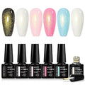 MEET ACROSS 5 Colors Gel Nail Polish with Glitter Gel Top Coat, Shimmery Nail Gel Polish Black White Pink Sky Blue Nail Polish Set Manicure DIY Home Salon 6Pcs*7ml