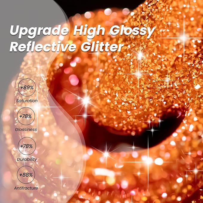 YTD Likomey Colorful Reflective Glitter Gel Nail Polish,15ml Orange Flash Diamond Shimmer Nails Gel,Sparkly Shiny Salon Home Fall Winter Manicure UV Varnish,SZ394