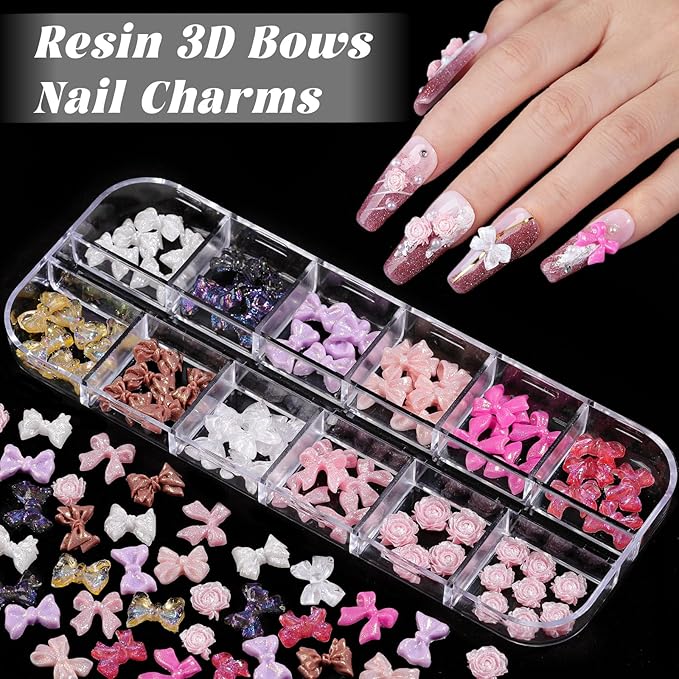 Nail Charms and Gems, Nail Art Kit with 30 Sheets Flower Nail Stickers, 6 Boxes 3D Nail Charms Colorful Clear Flatback Rhinestones Pearls, Diamonds,Picker Tools,Beads Pearls for Nails Art