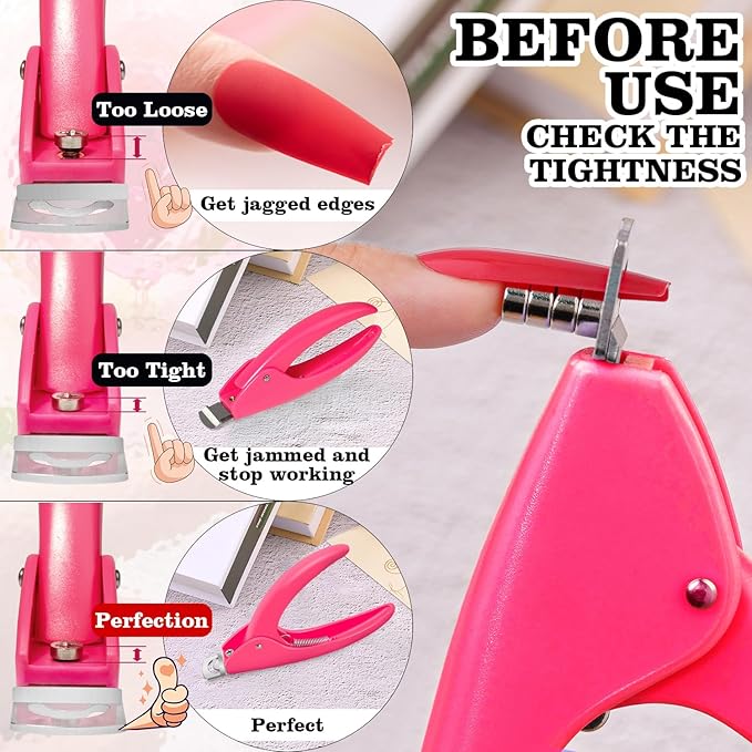 Pink Adjustable Nail Clippers with Magnet Sizers for Acrylic Nails, Professional Stainless Steel Fake False Nail Tip Sharp Clipper Cutter Trimmer, Manicure Tool for Salon Home Nail Art