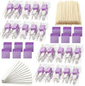 Leelosp 120 Sets Disposable Manicure Kit Basics 3 Pieces Nail Kit, White Wood Nail File 180/180 Grit, Purple Mini Buffer 100/100 Grit, Individually Packed Mini Pedicure Set for Fingernails Toenails