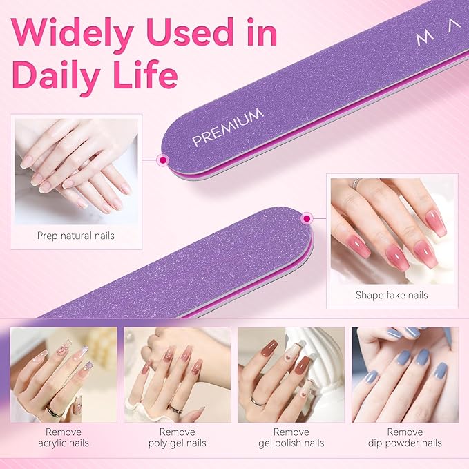 Makartt Nail File - 100/180 Grit Emery Boards for Nails, 10pcs Professional Dual-Sided Fingernail Files for Natural Acrylic Nails, Reusable Nail Care Manicure Set for Salon & DIY Use, Purple