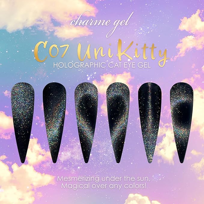 Daily Charme Charme Gel Velvet Chameleon Cat Eye Magnetic Gel Nail Polish Duo Bundle Mooncat + Unikitty 15ml/bottle Color Shifting Soak Off UV LED Home DIY/Nail Salon Manicure