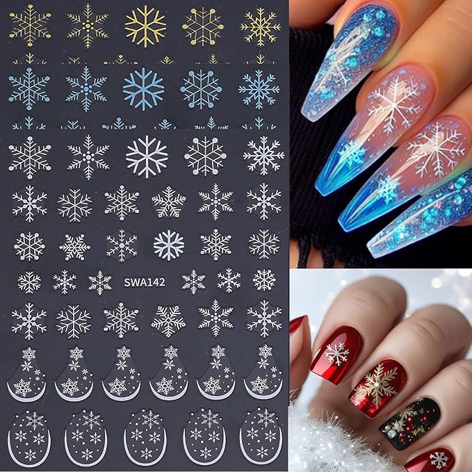 Christmas Holiday Nail Art Stickers 16PCS 3D Santa Claus Deer Decals for Nail Art Seasonal Fingernail Designs White Snowflake Gingerbread Man Self-Adhesive Manicure Decorations Accessories for Women