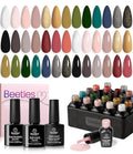 Beetles Gel Nail Polish Kit with Base Top Coat, Neutral Nude Brown Pink Grey Green White Black Glitters Gel Polish Set Soak off UV Led Nail Art Manicure Gift for Women