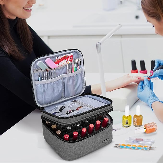 LUXJA Nail Polish Carrying Case - Holds 20 Bottles (15ml - 0.5 fl.oz), Portable Organizer Bag for Nail Polish and Manicure Set, Gray