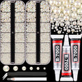 Flatback Pearls for Crafting with 3Pcs 10ml B7000 Jewelry Glue, 2 Boxes of Half Round Beige AB Pearls, Bedazzling Beads for DIY Crafts Clothing Shoes Tumblers Nail Art