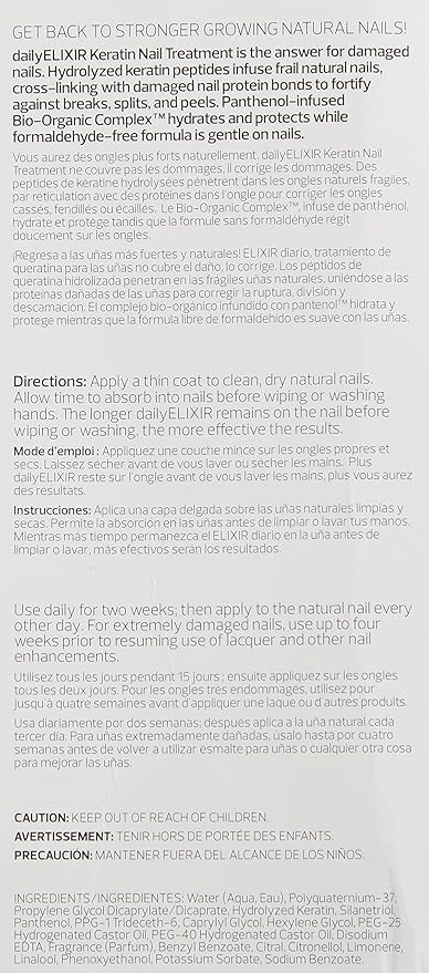 Morgan Taylor Daily Elixir Keratin Treatment - Instant Nail Repair with 20% Active Ingredients, Hydrolyzed Keratin Peptides, 7-Free Formula for Stronger, Healthier Nails, 0.5 oz.