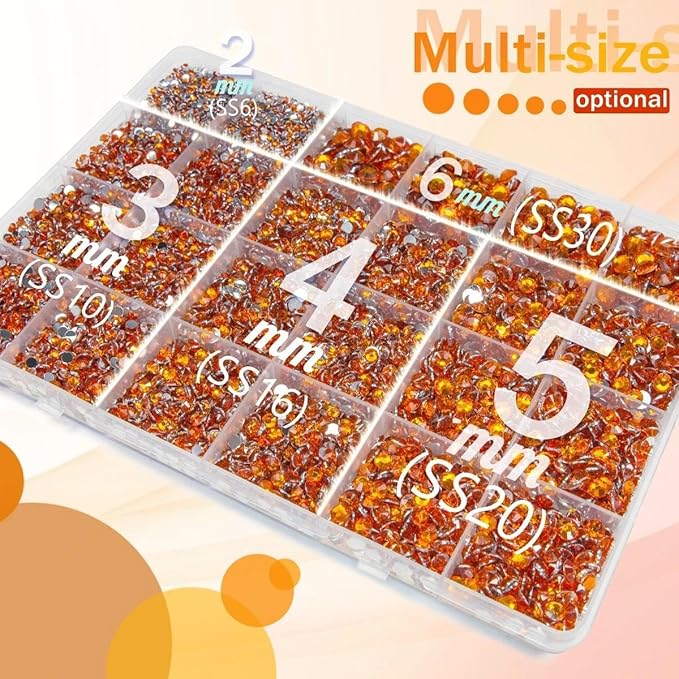 Orange Red Crystal Resin Rhinestones w B7000 Glue for Bedazzling Crafting 2mm-6mm Flatback Stones Diamonds Crystals Gems Bedazzler Kit for Nails Face Eyes Makeup Tumblers Bottles DIY Crafts