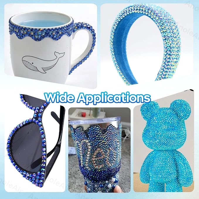 26000PCS Blue Resin Flatback Rhinestones for Crafting, Resin Rhinestones for Bedazzling Kit, 2/3/4/5/6mm Flatback Gems Jewels for DIY Mugs Tumblers Clothing Shoes Nail Art