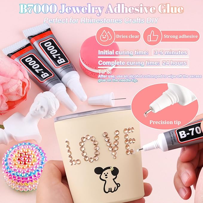 25000Pcs Champagne Rhinestones for Bedazzling with B7000 Jewelry Glue, Non Hotfix Flatback Gems, Crystal Resin Rhinestones for Crafting Crafts Clothing Tumblers Mugs Shoes Fabric Decor Nail Art
