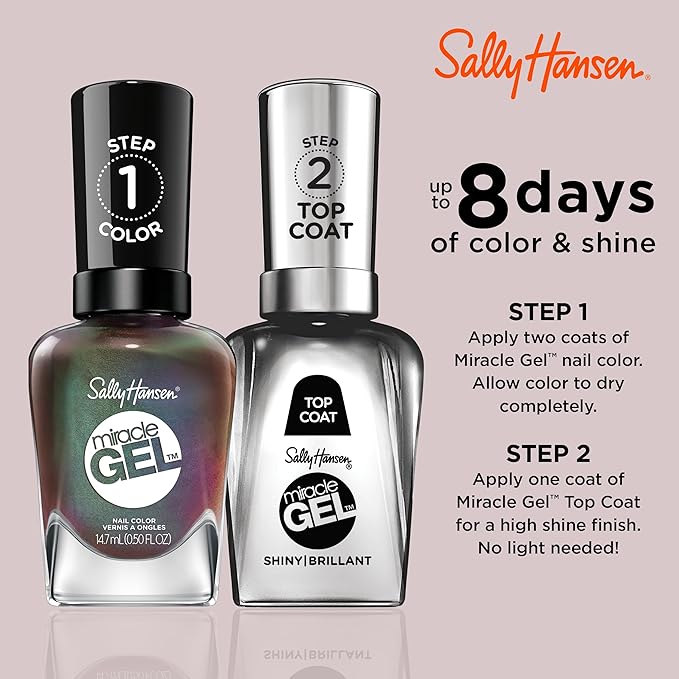 Sally Hansen Miracle Gel Salon Quality Nail Polish | Gel-Like Formula, Two-Step System, No UV Light Needed, Long Lasting | Opaque, Metallic | 841 Hollaa-Gram | Multichrome Brown Nail Polish