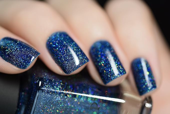 ILNP After Midnight - Prussian Blue Holographic Nail Polish with Gold Accents, Chip Resistant Manicure, Non-Toxic Nail Lacquer, Vegan, Cruelty Free, 12ml
