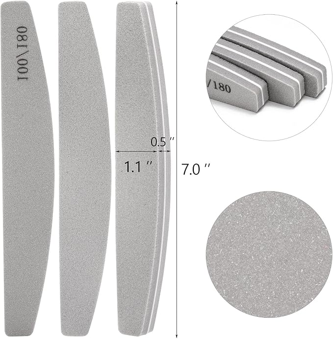 20 Pack Nail Buffers 100/180 Grit Washable Double Sided Nail Block File for Acrylic Natural Gel Nails, Gray