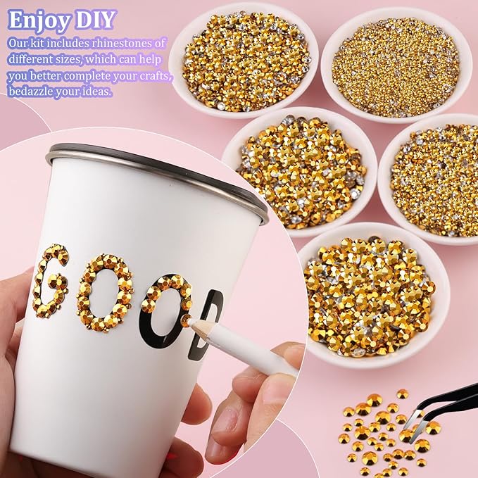 25000Pcs Resin Rhinestones with Tweezers for Crafting, Gold Flatback Gems, Bedazzling Crystal with 3Pcs 10ml B7000 Jewelry Glue for DIY Crafts Clothing Tumblers Shoes Fabric Nail Art