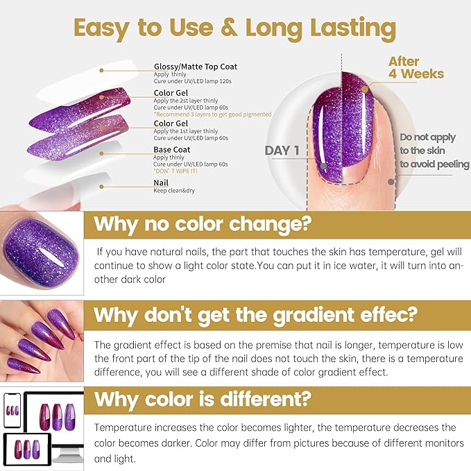 YTD Likomey Color Changing Gel Nail Polish,15ml Purple To Dark Wine Red Glitter Mood Temperature Change Colors Fall Winter Thermal Manicure UV Nail Gel,HEMA Free WB503