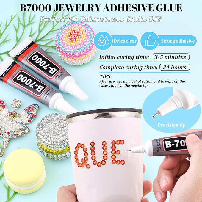 12000Pcs Resin Rhinestones for Bedazzling with 3Pcs B7000 Jewelry Glue, 2 Boxes Red Zircon Flatback Rhinestones for Crafting Crafts DIY, Crystals Gems for Clothing Shoes Tumblers Nail Art Makeup