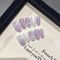 Handmade Nails Press on,Luxury glitter pearl purple white silver rhinestone Design Nail Art Kit,Acrylic Fake Nails Kit,Reusable False nails,Include Toolkit,10pcs,Size M，#1991