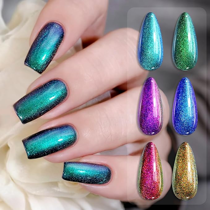 Born Pretty Pearl Gel Nail Polish, Shell Glimmer Shimmer Mermaid Glitter Chameleon Gel Polish Transparent Pearlescent Gel Polish Nail Art Manicure Varnish 6 Colors 7ml Collection Gifts