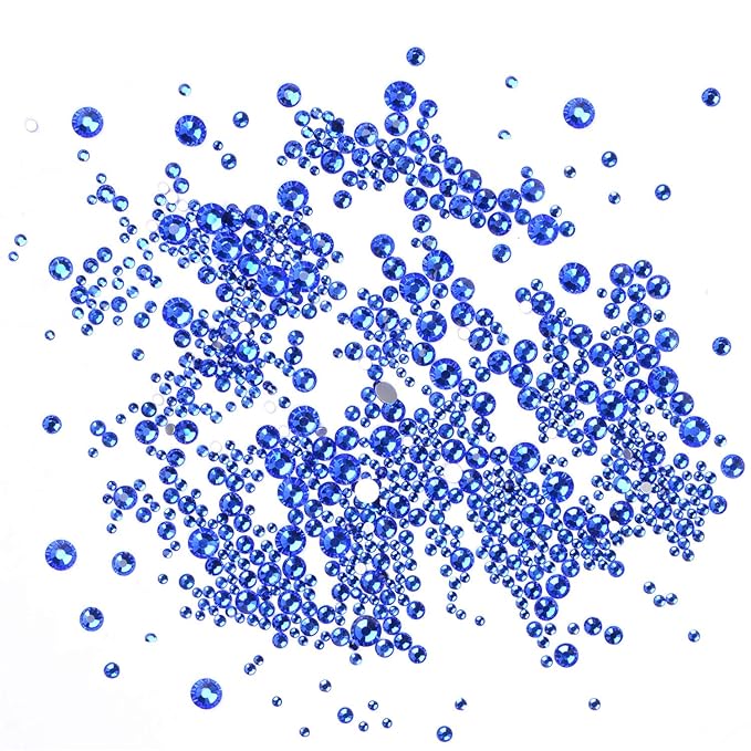 AD Beads 4300 Pieces Flat Back Nail Art Rhinestones Round Beads 6 Sizes (2-6.5mm) with Storage Organizer Box,Rhinestones Picking Pen for Nail Art Phone Decorations Crafts DIY (Royal Blue)