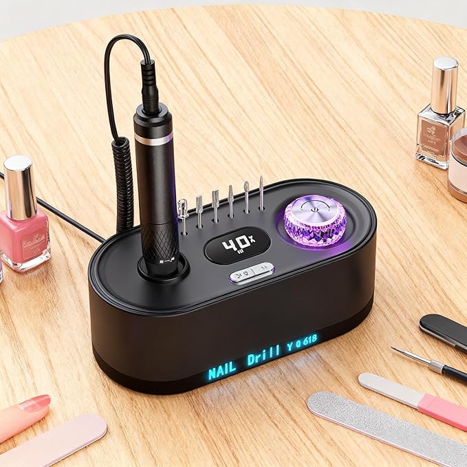 Electric Nail Drill File, Professional Drill Machine Kit 40000RPM Nail Drill Machine, Remove Poly Gel Acrylic Nails Remover Home Salon Pedicure Manicure Tool with 12 Sanding Bits E File Set