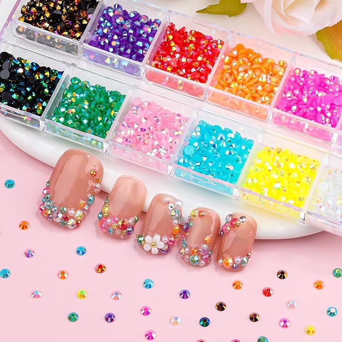 3D Mini Small Metal Stainless Steel Caviar Nail Beads Balls, 0.8-3mm Gold Silver Alloy Nail Art Chain Charms Studs with Tweezers and Dual-end Brush (9-K1-3mm-jelly)