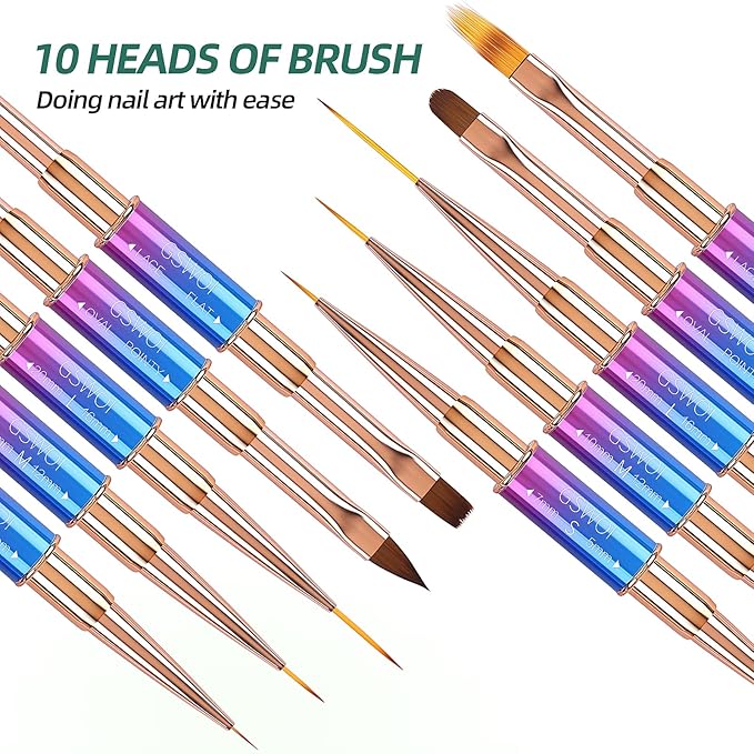 Acrylic Nail Art Brushes Set,5PCS Nail Brushes for Nail Art Round Oval Gel Builder Brush Nail Art Tools Nail Liner Brush,Nail Design Brush for Gel Polish Painting Acrylic Nail Drawing Pens
