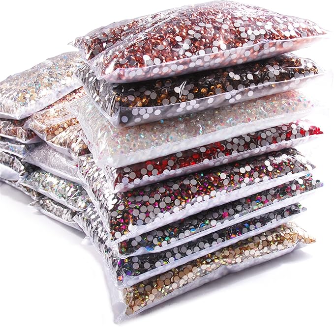 SS3-SS20 Crystal Glass Rhinestone Round Shape Flatbase Strass for DIY Nail Art Decorations Craft Making 14400PCS/Bag (SS4：1.5-1.6mm, Rose Red)