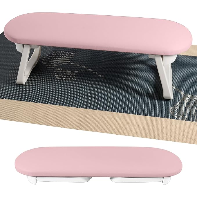 Diesisa Nail Arm Rest, Foldable PU Leather Nail Arm Rest for Nails with Soft Table Mat, Soft Hand Rest for Acrylic Nails/Nail Hand Rest for Manicure Salon Use-Pink