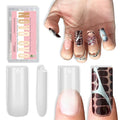 NOVO OVO Sharp Square Medium Nail Tips Press on, Natural (Not Sculpted) No C Curve Soft Gel Double Matte Clear Fake Nail Extension,Full Cover False Nails for Salon DIY Manicure x 15 Sizes 180 pcs