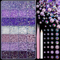 22000 Pcs Purple Flatback Pearls and Rhinestones Bedazzling Kit, Resin Rhinestones Gems for Crafting, Mixed Size Half Pearls Gems for Nails Face Eyes Makeup Bottles Shoes DIY Crafts