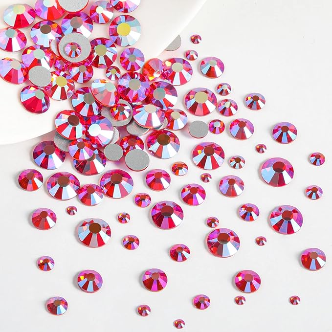 Beadsland Rhinestones for Makeup,8 Sizes 2500pcs Orange AB Flatback Rhinestones Face Gems for Nails Crafts with Tweezers and Wax Pencil,Hyacinth AB,SS4-SS30