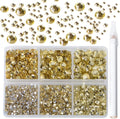 Bymitel 5000 Pieces 6 Mixed Sizes Glue Fix on Glass Rhinestones Round Crystal Gems Flatback for DIY Jewelry Making with one Picking Pen (6-Sizes 5000PCS, Jonquil)