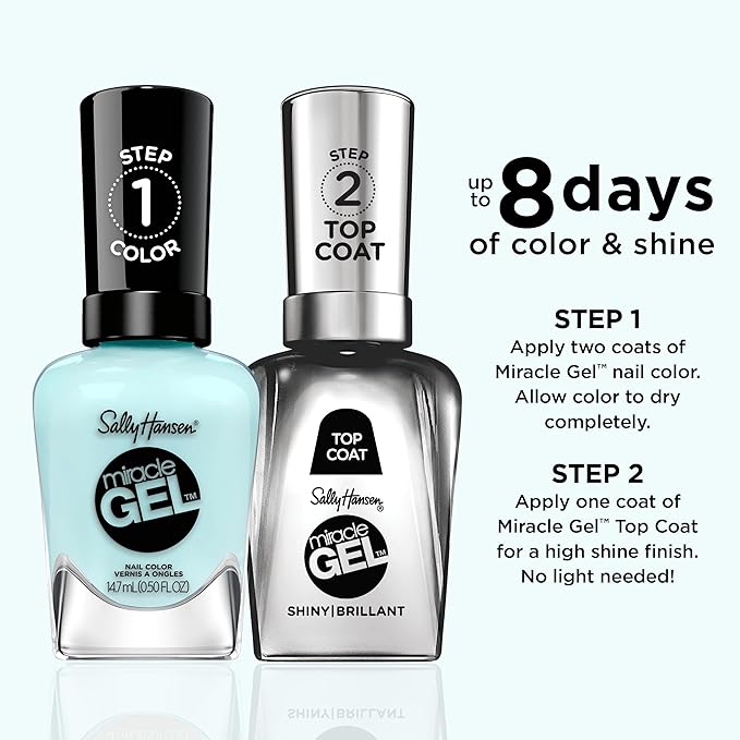 Sally Hansen Miracle Gel Salon Quality Nail Polish | Gel-Like Formula, Two-Step System, No UV Light Needed, Long Lasting | Opaque, Glossy | 668 Grand Cyan | Vibrant Blue Nail Polish
