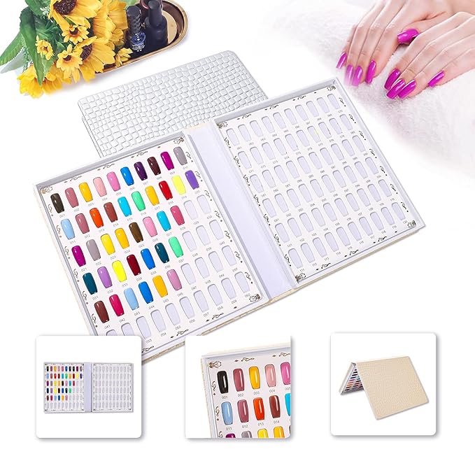 NMKL38 120 Nail Color Chart Display Book for UV Gel Color Cards Salon Tool with False Nail Tips (Silver)