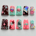 Luxury Press on Nails Short Duck Handmade 3D Unique Reusable ABS Material Fake Nails Pink Cute False Nails with Designs Rhinestones Stars Lollipop Glossy Glue on Nail Thick Acrylic Nail(S)