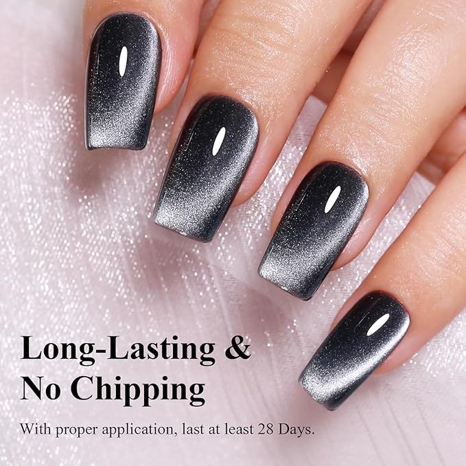 Imtiti Black Cat Eye Gel Nail Polish with Magnet, Holographic Glitter Shimmer Magnetic UV Gel Polish for Nail Art Soak off UV Led