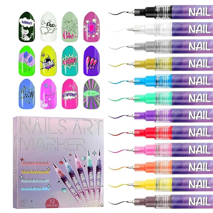 Nail Art Marker Set Water based Acrylic Paint Pens with Precision Tips for DIY There are a total of 24 nail art pens with varying thicknesses Beautiful Manicures Perfect for Ladies Girls 12 Color