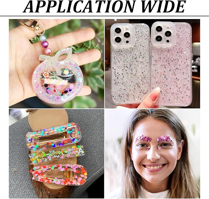 FASHEWELRY 5 Bags Nail Art Glitter Sequins Colorful Sparkle Moon Heart Round Nail Sequin 3D Glitter Flakes Nail Supplies for Women Girls Manicure Decorations Accessories