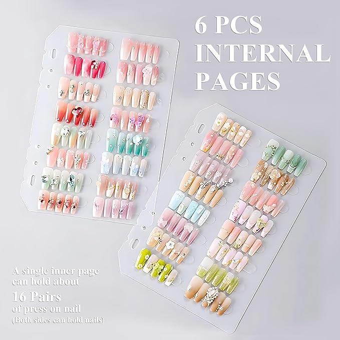 Large Press On Nails Book Insert Pages Clear Insert Pages Press On Nail Storage Book for Fake Nail Storage Nail Salon Supplies (6, clear)