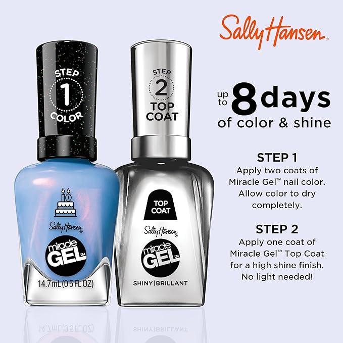 Sally Hansen Miracle Gel Salon Quality Nail Polish | Gel-Like Formula, Two-Step System, No UV Light Needed, Long Lasting | Sheer, Glossy | 628 It's Sherbert Day | Blue Nail Polish