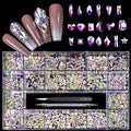 20 Types of 2000 Crystal AB Diamonds Mix Flatback DIY Crafts Rhinestone Crystals 3D Decorations Flat Back Stones Set +Tweezers + Drill Pen