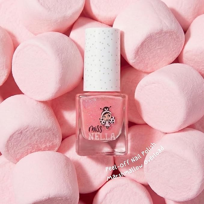 MISS NELLA PARTY COLLECTION 3-3 peel off, odour free, water base glitter nail polishes Pack- Blue The Candles (blue), Confetti Clouds (clear) & Marshmallow Overloud (coral)