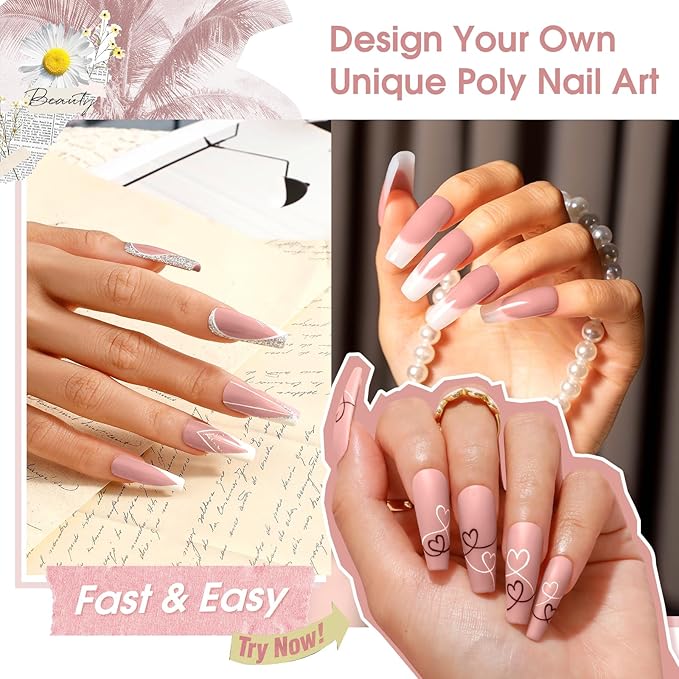 ROSALIND Nude Pink Poly Extension Gel, 2.7oz/80ml Pink Poly Nail Gel High Capacity for Nail Art Decoration, Builder Nail Thickening Extension Easy to DIY Use at Home Need UV Lamp
