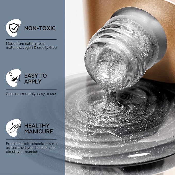 Silver Cat Eye Nail Polish Non Gel, Air Quick Dry Mooncat Nail Polish Magnetic Fingernail Polish Metallic Nail Lacquer Holographic for Nail Art Long Lasting 1PC
