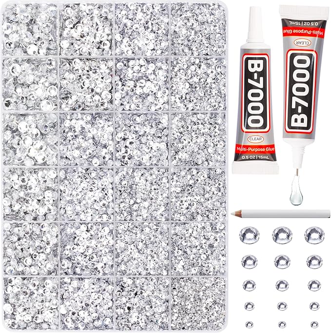 20100Pcs Silver Clear Resin Rhinestones 2,3,4,5,6mm Flatback for Bedazzling Crafting Crafts Clothing Clothes Fabric Shoes Nail Art, Flat Back Gems Diamonds Bedazzler Kit Bulk Jewels Crystals Gemstones