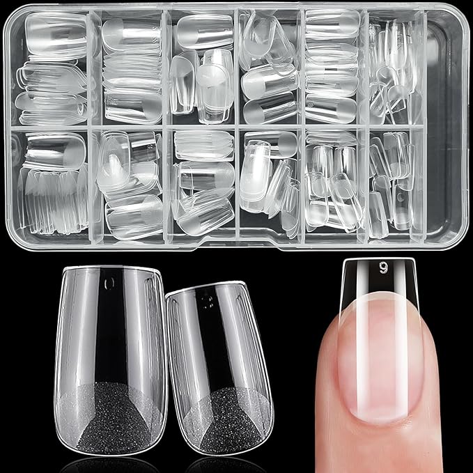 240pc Square Gel Nail Tips Short Fake Nails for Press on Nails Clear Acrylic Nails Tips, 12 Sizes Full Cover Nail tips Square Soft Gel Nail Tips False Nails Extension Artificial Fingernail
